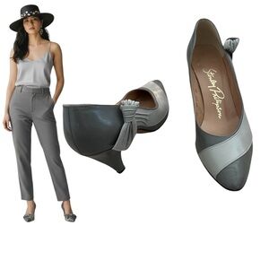 STANLEY PHILIPSON Heels Pumps Leather 2-Tone Gray Bow Detail 6AA Vintage​